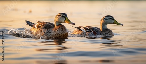 Ducks swim with heads above...
