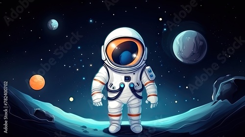 Adorable Cartoon Astronaut Exploring the Milky Way Galaxy Generative AI