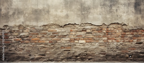 Close-up of weathered ancient stone wall and brickwork photo