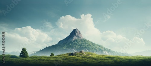 House atop grassy hill with...