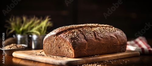 Loaf of bread on wooden cut...