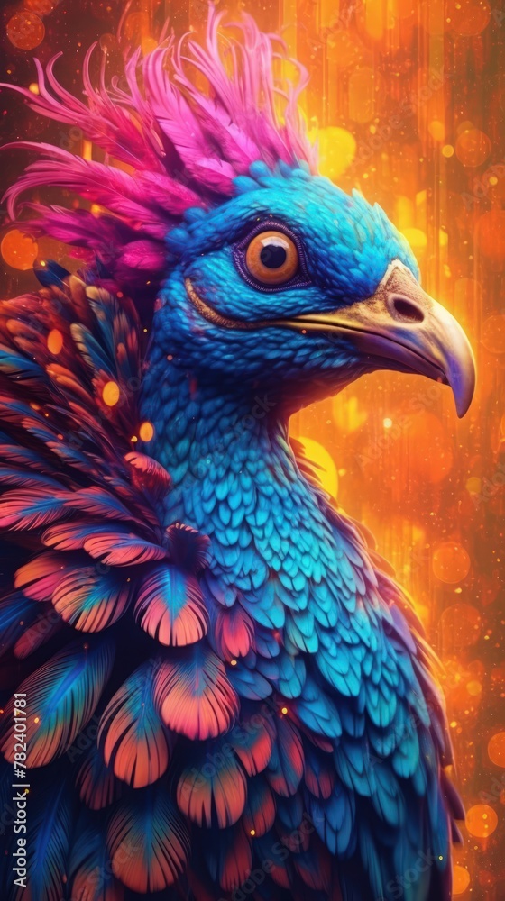Obraz premium Whimsical Samurai Peacock in Comic Art Style Generative AI