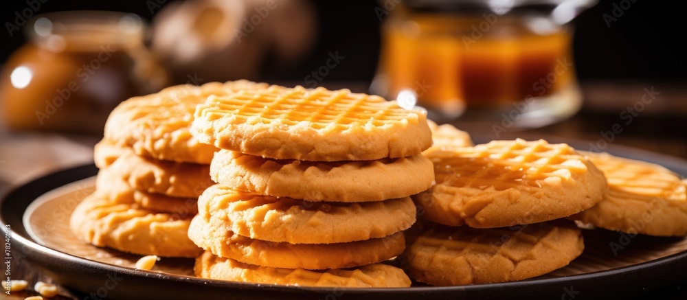 Plate of Peanut Butter Cookies Close Up Plate of Peanut Butter Cookies Close Up
