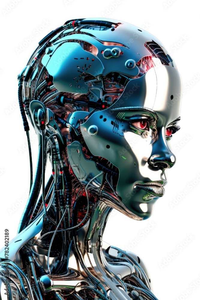 Futuristic Cybernetic Female Android with Neon Eyes Generative AI
