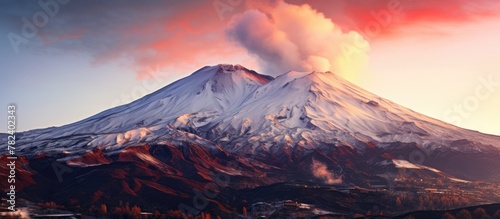 Sunset glow on snow-dusted ...