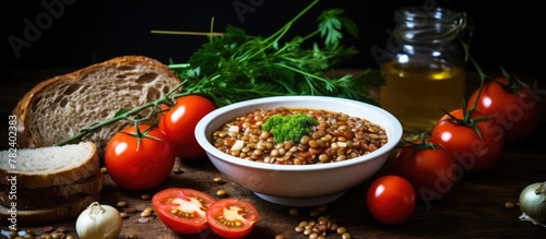 Bowl of food with tomatoes ...