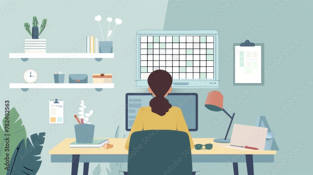 Woman Sitting at Desk Working on Computer Woman Sitting at Desk Working on Computer