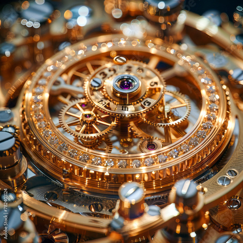Luxurious golden watch mechanism close-up