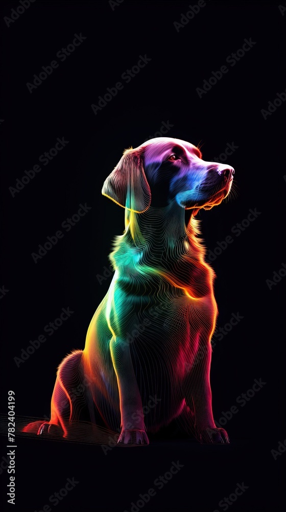 Glitch Art Style Dog Portrait on Dark Background Generative AI