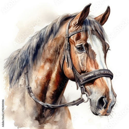 Majestic Draft Horse Watercolor Painting Generative AI