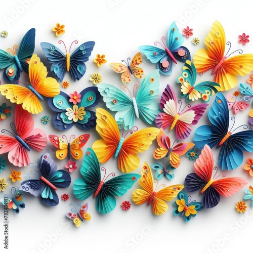 Colorful butterflies made of paper on a white background. © Olena