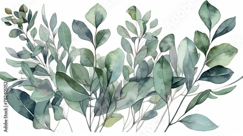 Elegant Eucalyptus Leaf Watercolor Border Generative AI