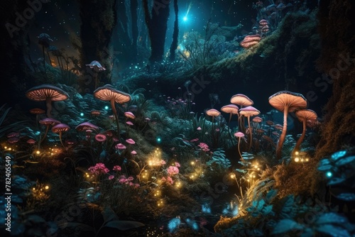 Enchanted Fairy Forest at Night Generative AI