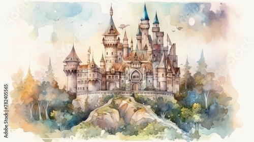 Enchanting Watercolor Fairy Tale Castle Generative AI