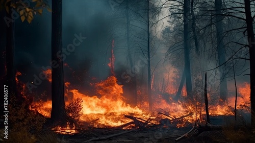 Raging Forest Fire Consuming the Trees Generative AI