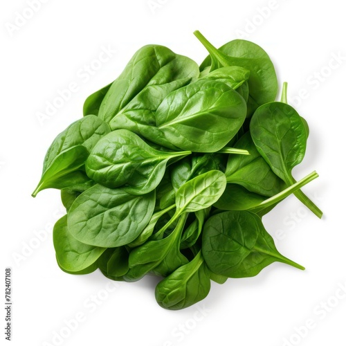 Fresh Organic Spinach Leaves on Minimalist White Background Generative AI