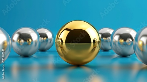 3d rendering illustration a shiny golden ball as leader than other silver ball. AI generated image © atapdesain
