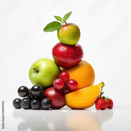 Assortment of Fresh Fruits on Plain White Background Generative AI