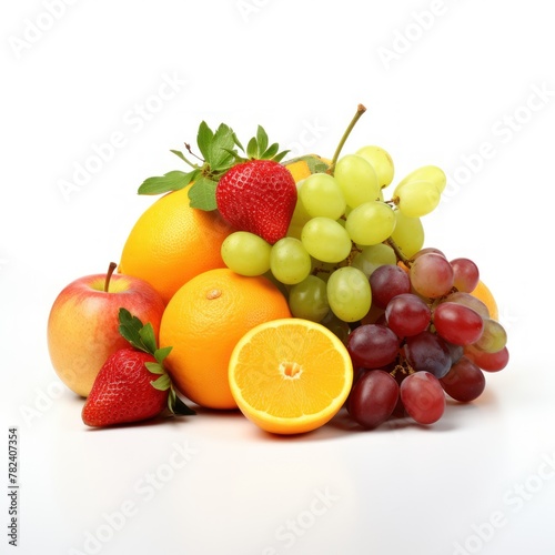 Assorted Fresh Fruits on Plain White Background Generative AI