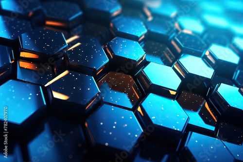 Futuristic Hexagonal Pattern with Glossy Finish and Illuminated Rays Generative AI
