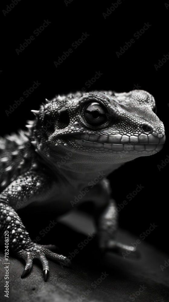 Fototapeta premium Abstract Monochrome Gecko on Dark Background Generative AI