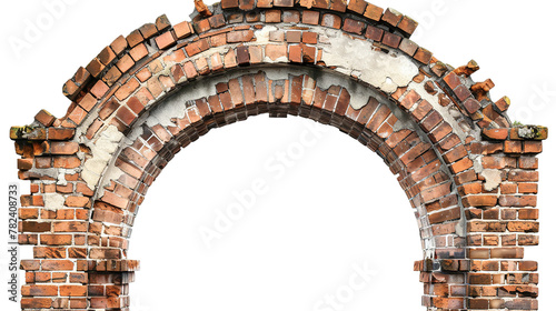 Antique brick archway brick wall a grand entry way on white background,png photo