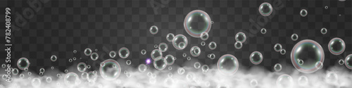 Air bubbles on a transparent background. Soap foam vector illustration.
