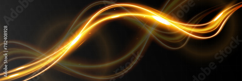 Light wave,shiny gold lines.Color glowing design element.Wavy bright stripes.Vector illustration.
