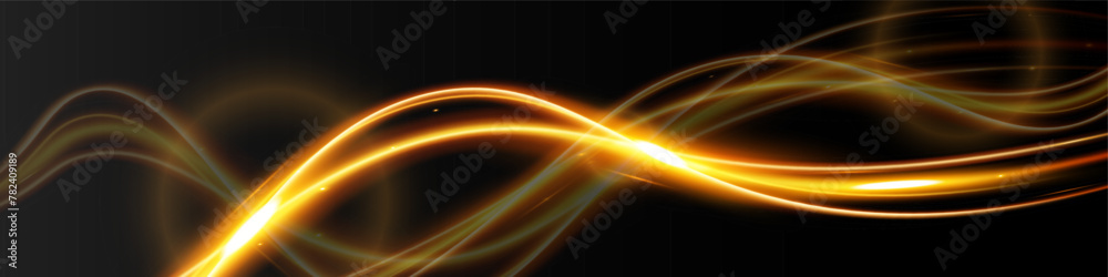Obraz premium Light wave,shiny gold lines.Color glowing design element.Wavy bright stripes.Vector illustration.