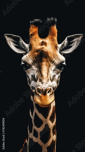 Vintage-Inspired Giraffe Portrait on Dark Background Generative AI