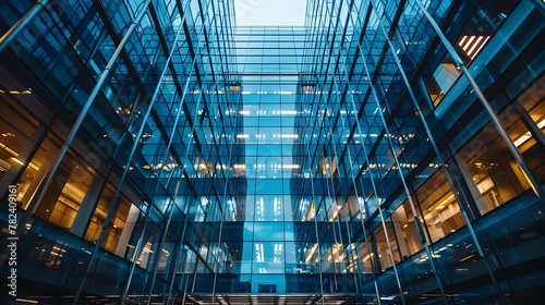 view of blue glass building - head office building , useful background to make business banners photo