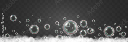 Air bubbles on a transparent background. Soap foam vector illustration.
