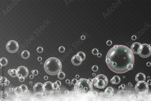 Air bubbles on a transparent background. Soap foam vector illustration.
