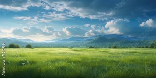 Serene Countryside Scenery with Lush Green Fields and Azure Sky Generative AI © AlexandraRooss