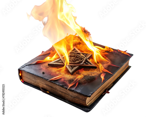 burning book of magic spells and witchcraft. photo