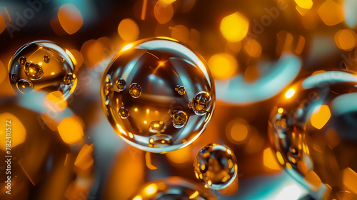A glass ball reflecting light creating the illusion of depth and space, background, texture on an orange background © Malgorzata