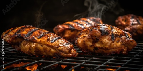 Sizzling Grilled Chicken with Dramatic Ingredient Explosion Generative AI