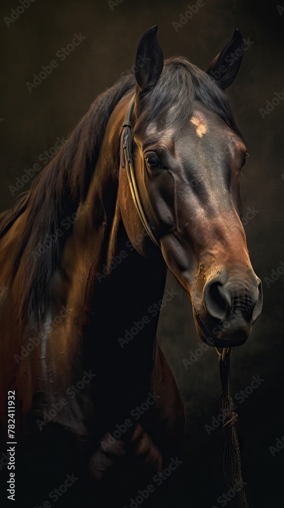 Photorealistic Painting of a Horse in Spotlight Generative AI Photorealistic Painting of a Horse in Spotlight Generative AI