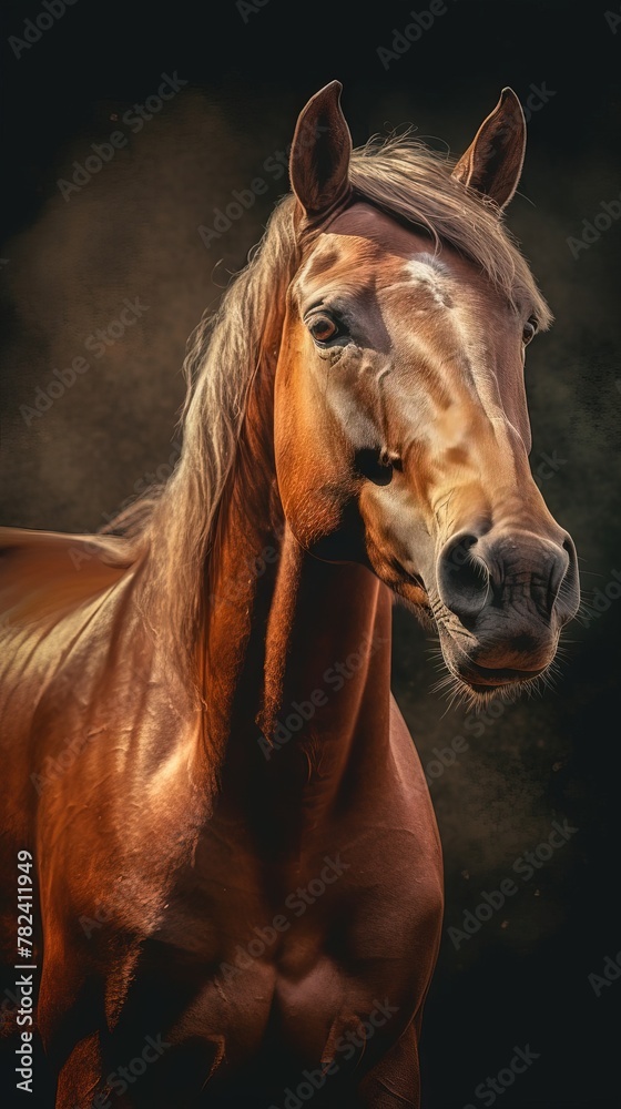 Fototapeta premium Vintage-Inspired Horse Portrait on Dark Background Generative AI