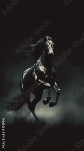 Dramatic Equine Silhouette on Dark Background Generative AI © AlexandraRooss