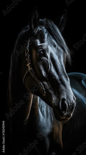 Majestic Horse Silhouette on Dark Background Generative AI