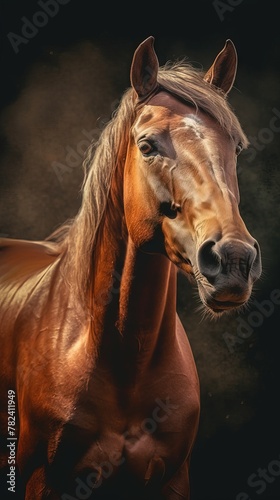 Vintage-Inspired Horse Portrait on Dark Background Generative AI