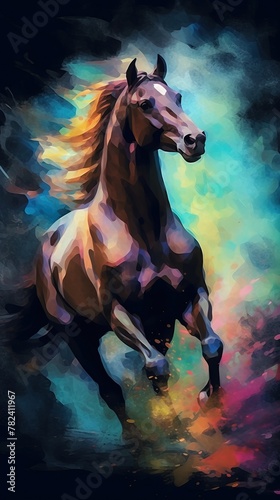 Majestic Horse in Watercolor on Dark Background Generative AI