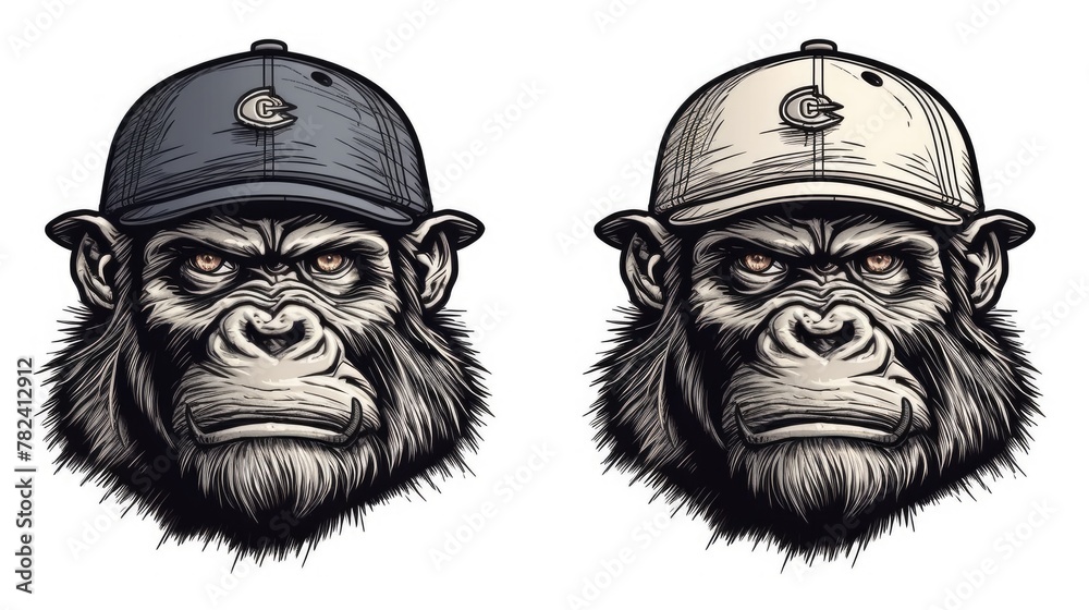 Playful Gorilla in Baseball Cap Illustration Generative AI