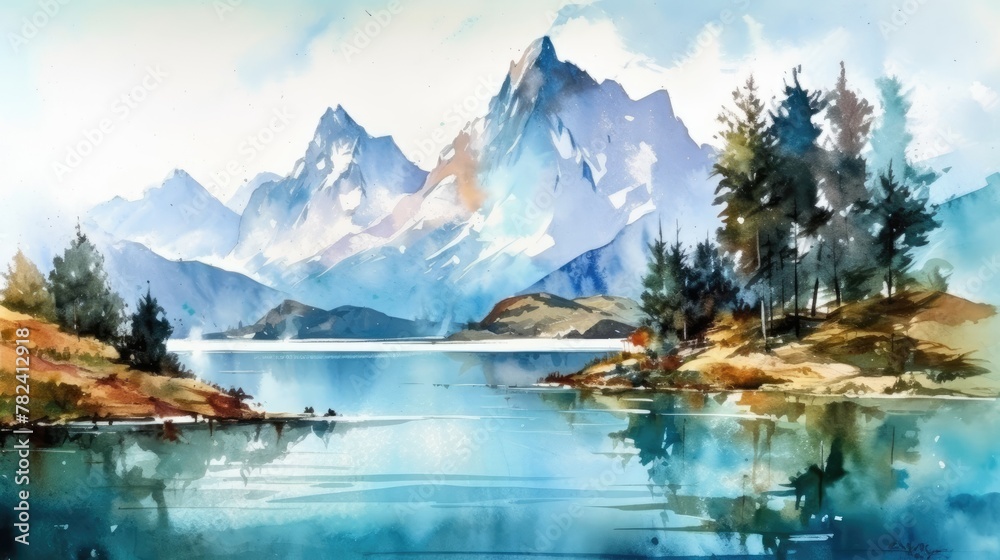 Serene Alpine Landscape with Idyllic Lake Generative AI - obrazy, fototapety, plakaty 