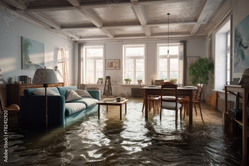 Detailed Illustrations of Flooded Flat Interior Generative AI