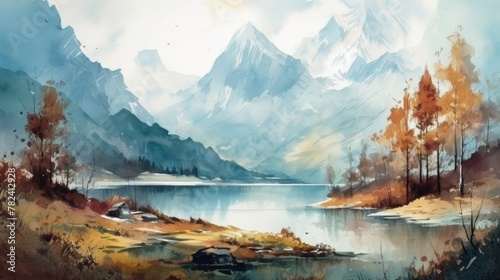 Breathtaking Watercolor Landscape of the Swiss Alps Generative AI
