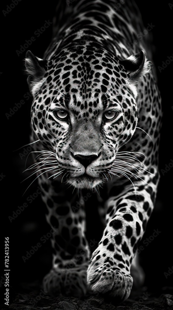 Naklejka premium Striking Monochrome Jaguar Portrait Generative AI