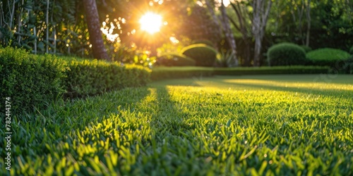 Beautiful green lawn with l...