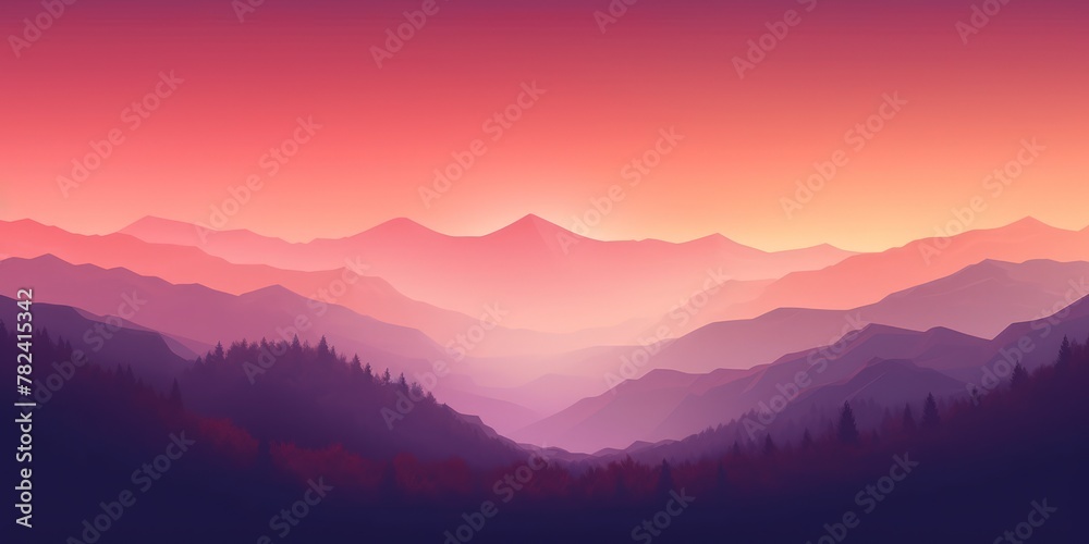 Fototapeta premium Serene Minimalist Mountain Landscape in Warm Coral and Lavender Hues Generative AI
